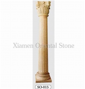 China Yellow Granite Roman Sculptured Columns, Exterior Building Stones Architectural Corinthian Columns, Landscaping Stones Column Bases & Tops