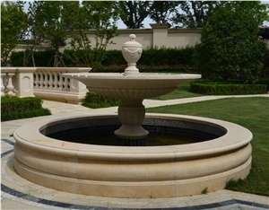 Galala Beige Marble Garden Water Fountains, Exterior Sculptured Fountains, Outdoor Water Features