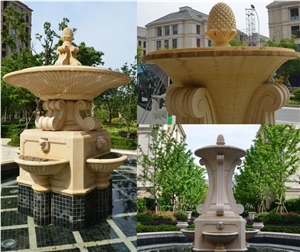 Garden Beige Marble Water Features, Exterior Landscaping Stones Rolling Sphere Fountains, Outdoor Sculptured Fountain, Wall Mounted Floating Ball Fountains,