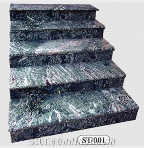 Granite Marble Steps, Stone Deck Stair, Stair Riser, Indoor Stair Treads, Outdoor Staircase, Julian Jade Green Marble Stair Treads
