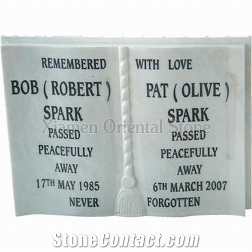 Guangxi White Marble Cemetery Book Carving Headstones, Memorial Engraved Single Tombstones, Western Style Monuments Gravestone, Custom Tombstone Headstone Monument Design