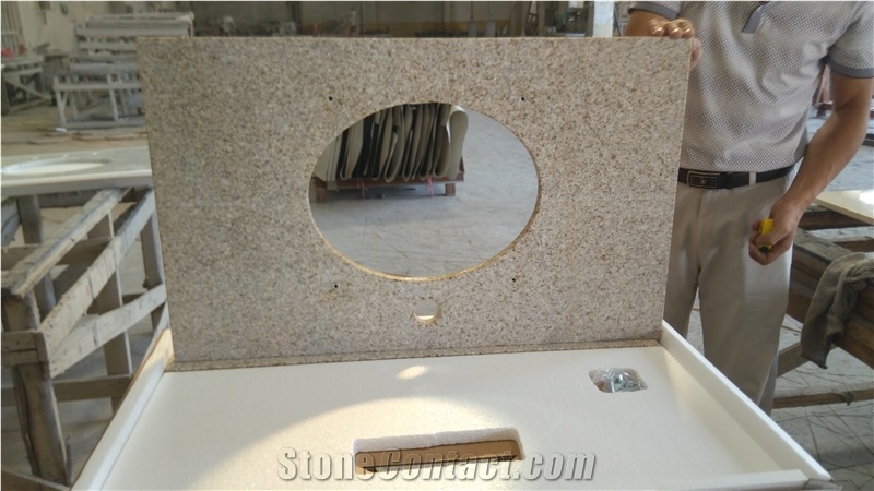 Rust Yellow Granite Vanity Tops Bathroom Tops 18" Oval Sink Hole Cutout