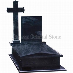 Shanxi Black Granite Cross Carving European Style Tombstones, Stone Engraved Headstones, Cemetery Gravestone, Western Style Single Monuments Design, Tombstone Design