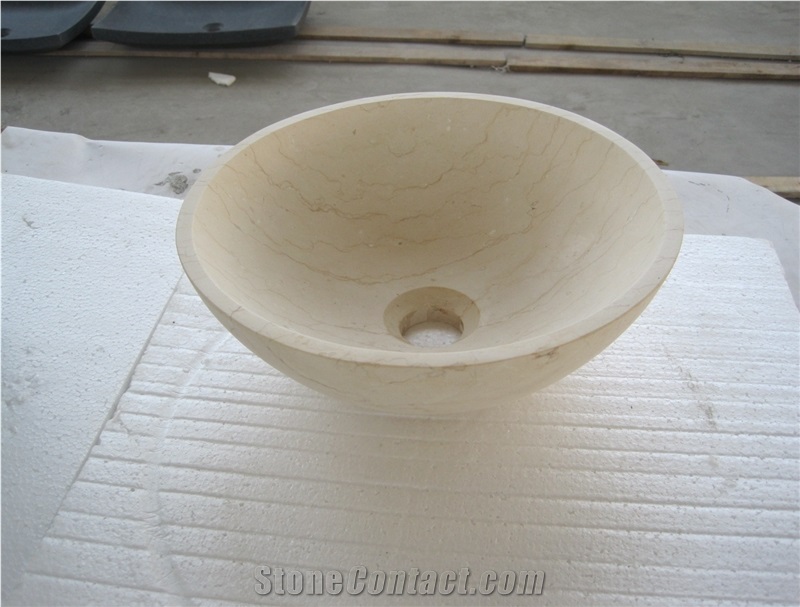 Yellow Marble Bathroom Vessel Sinks, Stone Round Wash Basins