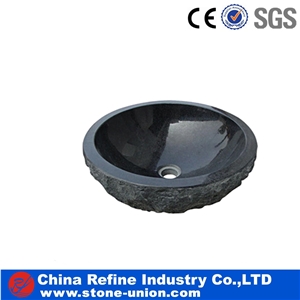 Black Polished Round Granite Washing Basins
