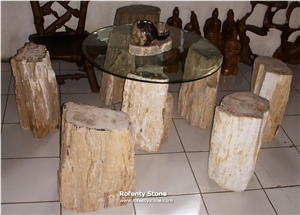 Fossil Wood Stone Chairs and Table