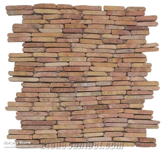 Stacked Opus Pink Marble Wall Mosaic on Mesh