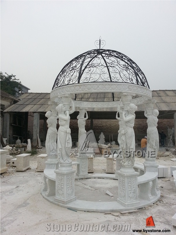Marble Stone Carving Sculpture Garden Gazebo for Outdoor, Hunan White Marble Garden Gazebo