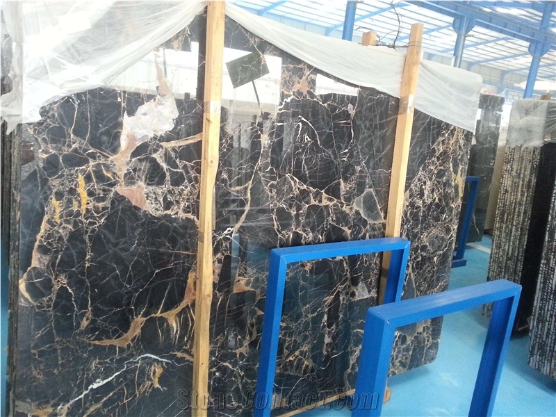 Athens Nero Black Portoro Marble Polished Slabs & Tiles, Greece Nero Marble for Wall and Floor Covering, Black Marble Slabs