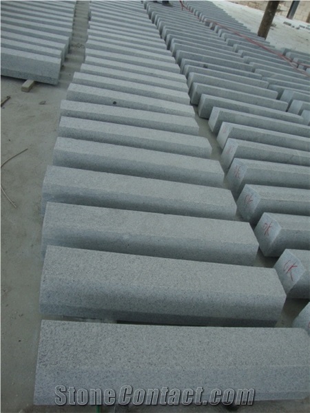China Cheap Popular G603 Light Grey Granite Flamed Bevel Edge Kerbstones, Chamfered 5*5cm Curbstones, Granite Road Side Stone, Garden Paving Decoration, Natural Building Stone Curbs, Kerbs Project