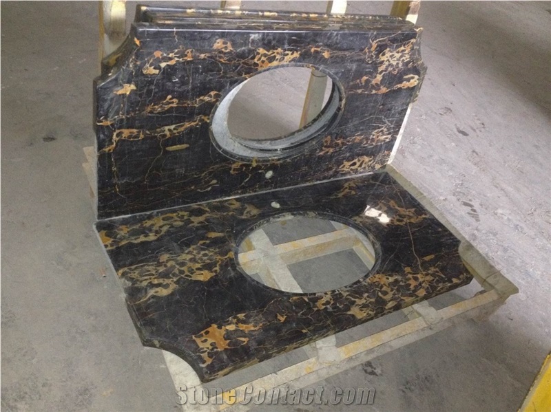 Italy Nero Portoro Marble Vanity Top,Black Marble Custom Countertop with Drilling Hole, Bathroom Vanity Tops