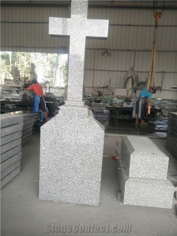 Mountain Grey G603 Granite Tombstones, Cross Monuments for Romanian Market, China Grey Granite Western Style Cemetery Monuments Design