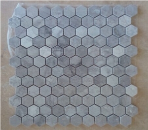 Natural Hexagon Marble Mosaic Tile 12x12, Grey Marble Mosaic