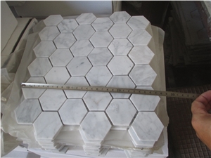 Natural Italian Bianco Carrara White Marble Hexagon Mosaic Pattern Washroom Tile 12x12 Polished Price