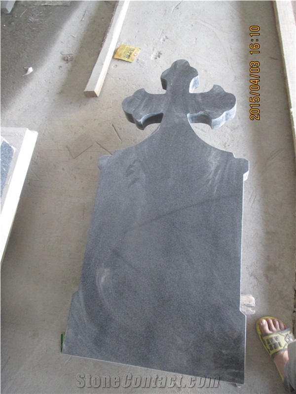 Padang Dark G654 Granite Tombstones, Cross Tombstones for Romanian Market, China Grey Granite Western Style Cemetery Monuments Design