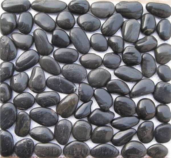 River Stone Pebble Stone on Net Tile 12x12 Polished Natural Decorative Stone