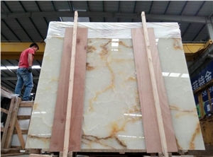 Golden White Onyx Tiles and Slab Polished Walling and Flooring Covering High Quality and Best Price Fast Delivery