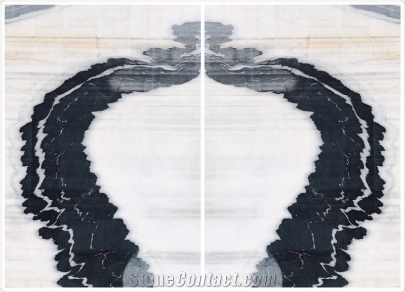 Panda White Marble Slabs & Tiles, Bookmatch Marble, White Marble, Black Marble, Super White Marble, Mablre Tiles, Marble Slabs, Marble Bookmatch. Marble Pattern