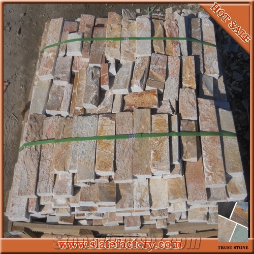 Beige Quartzite Bricks, Golden Royal Stone Wall Brick, Wall Cladding, Veneer Stone, Cultured Stone