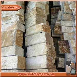 Beige Quartzite Bricks, Golden Royal Stone Wall Brick, Wall Cladding, Veneer Stone, Cultured Stone