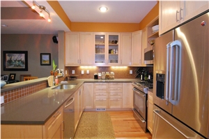 Bst Grey Quartz Stone Pre-Fabricated Tops Customized Countertop Shapes with Various Edge Profiles