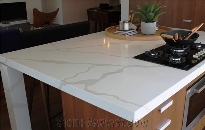 Bst White Veined Collection Quartz Stone Kitchen Countertop With