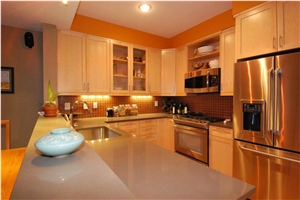 Outstanding Pollution Resistance Quartz Stone Kitchen Countertops, Surfaces with Eased Edge
