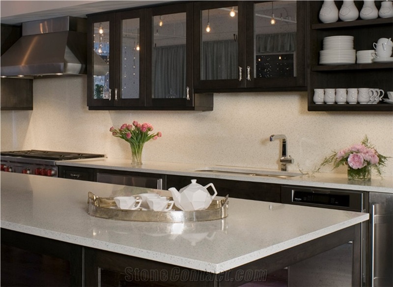 Pure White Quartz Kitchen Countertop Easy-To-Clean and Resistant to Stains,Heat and Scratches