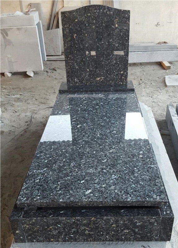 Blue Pearl Granite Tombstones and Monuments, Blue Granite Heart Headstone, Western Tombstone, European Monument Style Design