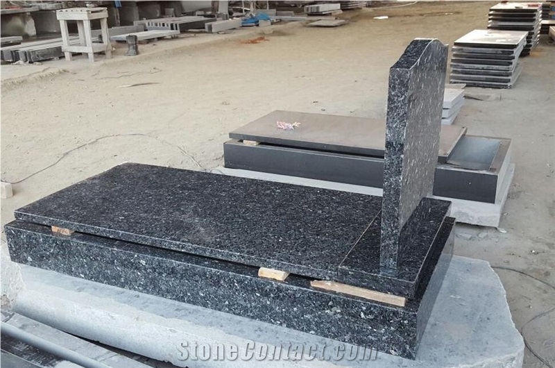 Blue Pearl Granite Tombstones and Monuments, Blue Granite Heart Headstone, Western Tombstone, European Monument Style Design