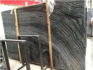 Polished and Honed Cheapest Chinese Black Ancient Wood Serpeggiante Marble, Silver Wave Marble, Black Wooden Grain Marble Slabs for Wall Floor Tile
