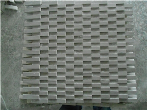 China Crystal White Marble Mosaic,Crystal White Split Face Mosaic,White Marble Linear Strips Mosaic