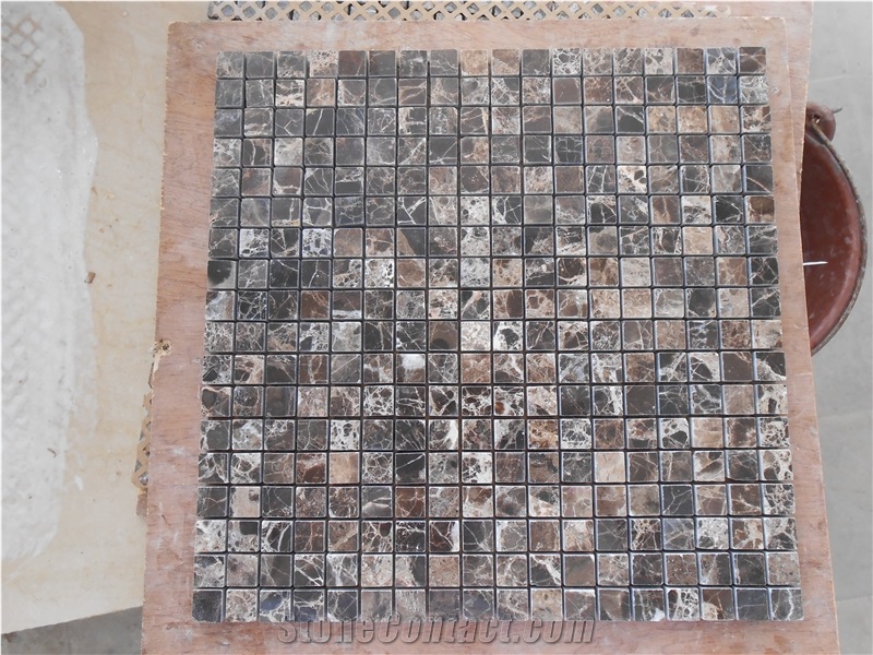 China Dark Emperador Marble Mosaic, China Marron Brown Marble Polished Mosaic,Brown Marble Linear Strips Wall Mosaic,Floor Mosaic