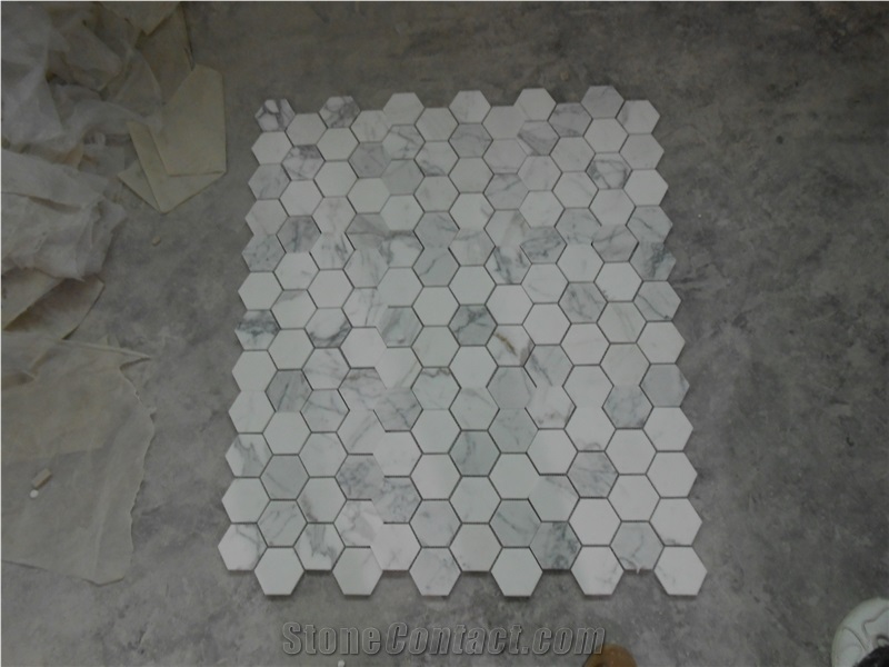 China Marquina Marble with Crystal White Marble Mosaic,China Marble Polished Mosaic