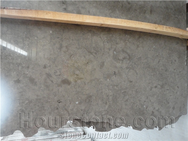 China Brown Grey Limestone Slab, Polished, Brushed