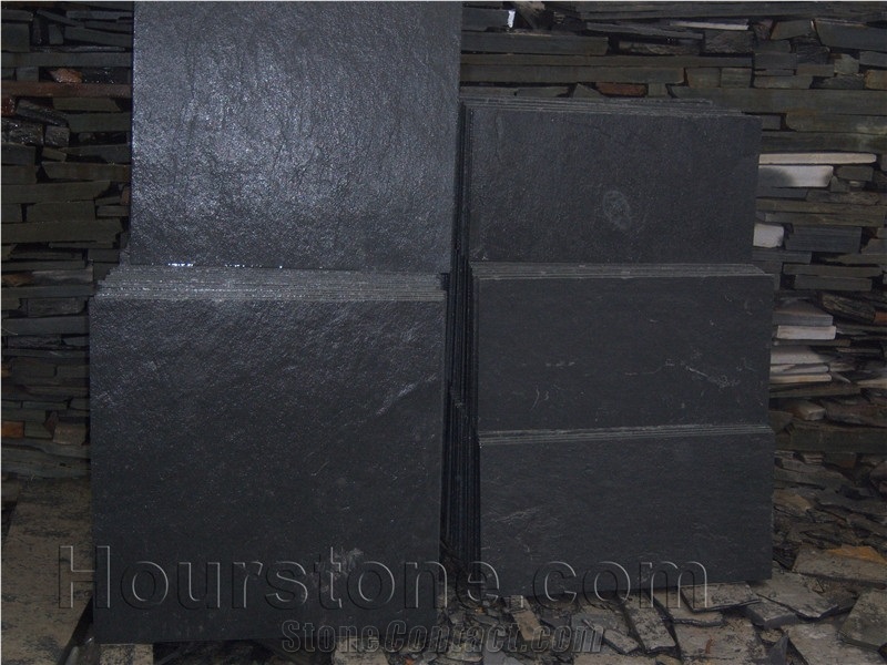 China Hebei Black Slate Slabs Tiles Cut To Size Chinese Dark