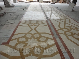 China High Quality Multicolor Crema Marfil Marble Water Jet Medallion,Chinese Square Medallions Bulding Decration