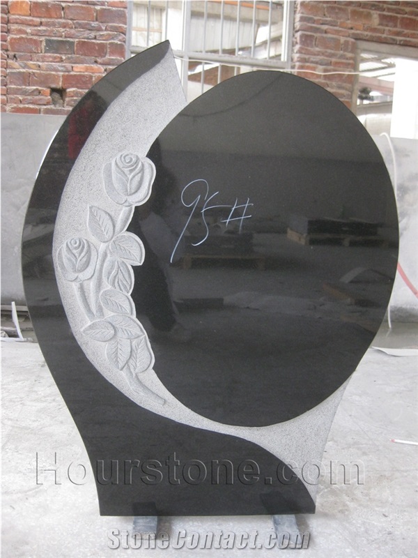 Flower Style Black Granite Tombstone,Custom Style