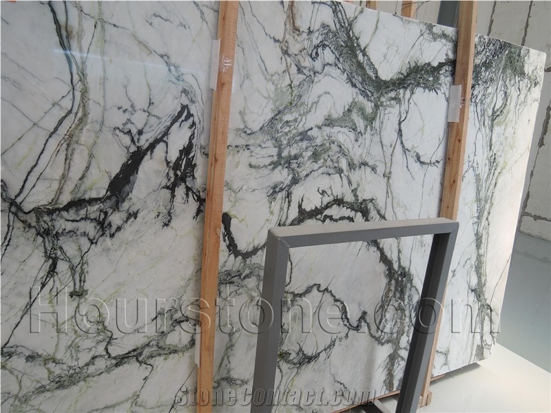 Polished Green & White Clivia Marble Slabs & Tiles