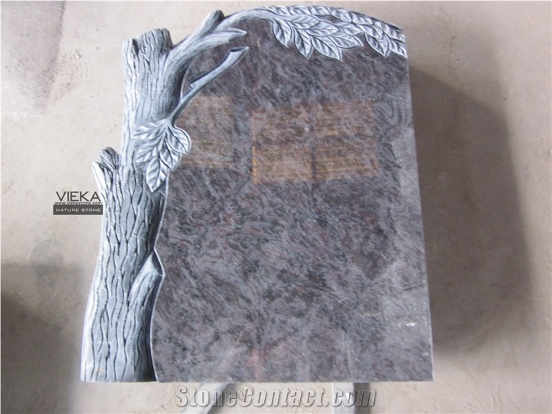 Bahama Blue Granite Tombstone & Orion Monument,Vizag Blue Granite Gravestone,India Blue Granite Headstone with Tree