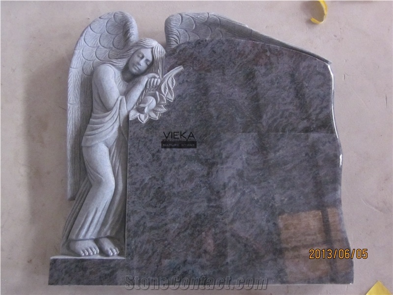 Bahama Blue Granite Tombstone & Orion Monument,Vizag Blue Granite Gravestone,India Blue Headstone with Angel Status