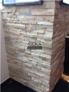 Beige Yellow Slate Mix P014b-1 Culture Stone/Wall Panel Ledge Stone/Veneer/Stacked Stone for Wall Cladding 60x15cm Retangle