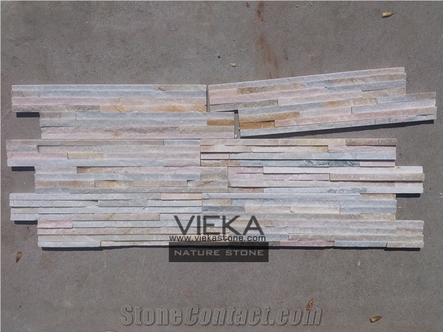 Beige Yellow Slate Mix P014B Culture Stone/Wall Panel/Ledgestone/Stacked Stone/Veneer for wall cladding 40x10cm waterfall