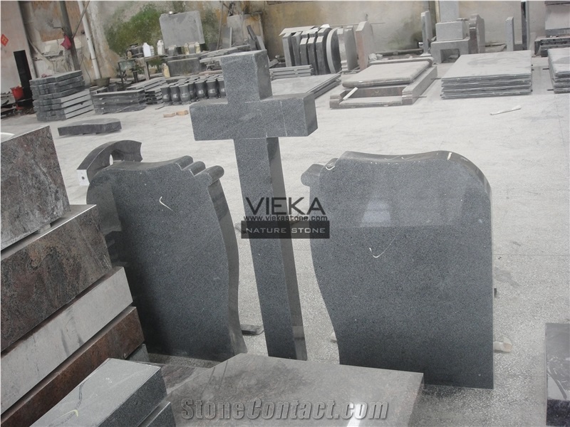 Black Granite Tombstone & Monument,Memorials,Gravestone & double cross Headstone Romania Style