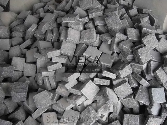 G654 Granite Cubestone, China Impala Black Granite Cubes Paver