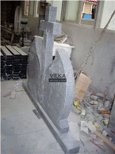 Grey Granite Tombstone & Monument,Memorials,Gravestone & double cross Headstone Romania style