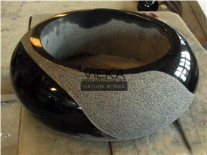 Shanxi Black Granite Vase Basin Pot,China Black Granite Tombstone Monument Memorials 040 Urn, Vase & Bench