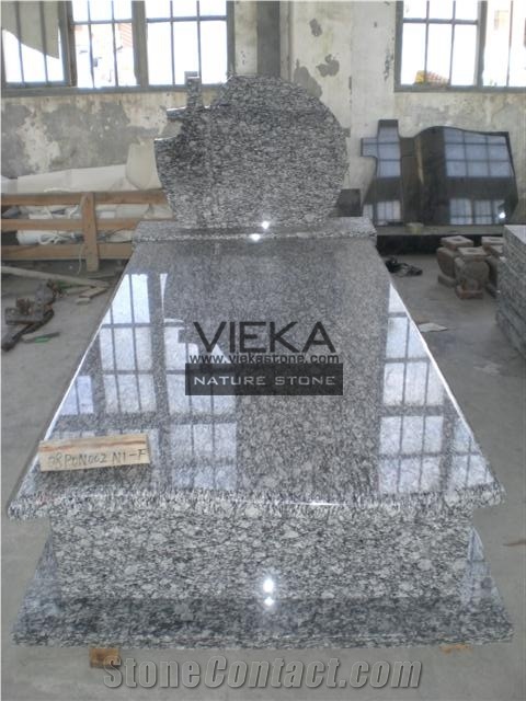 Surf White Granite Tombstone & Monument,Memorials,Gravestone & Spary White Cross Headstone Xinyi Sea Wave Flower Export to Poland Style