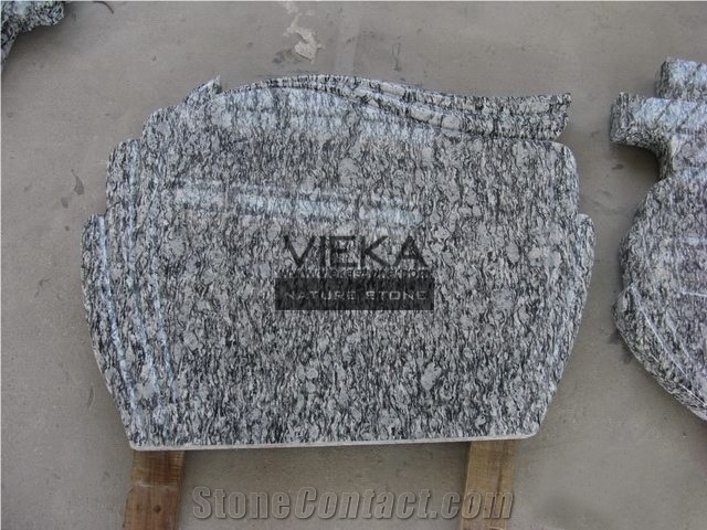 Surf White Granite Tombstone & Monument,Memorials,Gravestone & Spary White Headstone Poland Style Wave Cover Plate Xinyi Sea Wave Flower