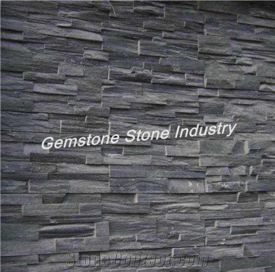 Nattural Stone Wall Veneer Slate Stone Panel Split Surface China Hebei Origin, Hebei Black Slate Cultured Stone